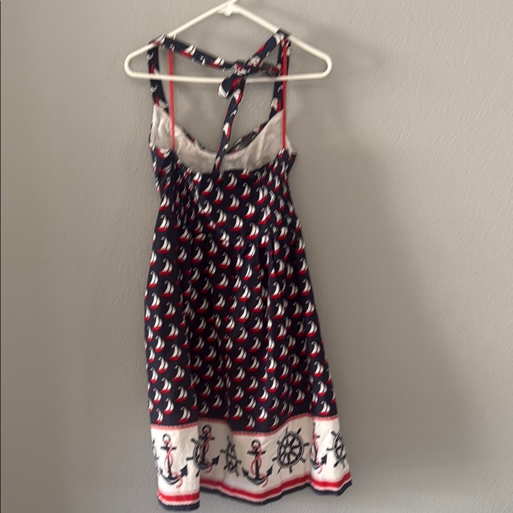 Ahoy sailor! Nautical sailboat Anthropologie Blue Halter Mini Sundress babydoll - Picture 5 of 14